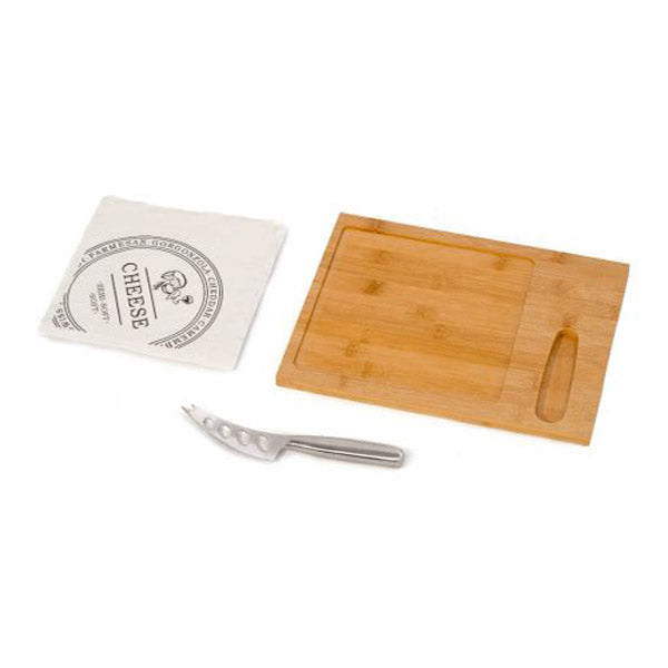 Rectangular Porcelain Cheese Board On Bamboo Base With 1 Knife 32Cm