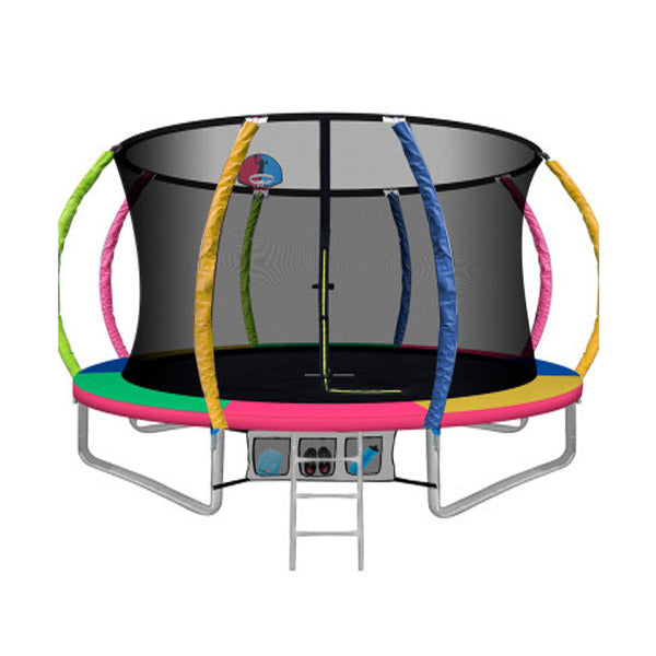 Trampoline 14Ft Round With Basketball Hoop Enclosure Safety Net Pad
