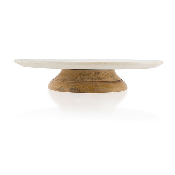 Marv Mango Wood And Marble Lazy Susan Silver