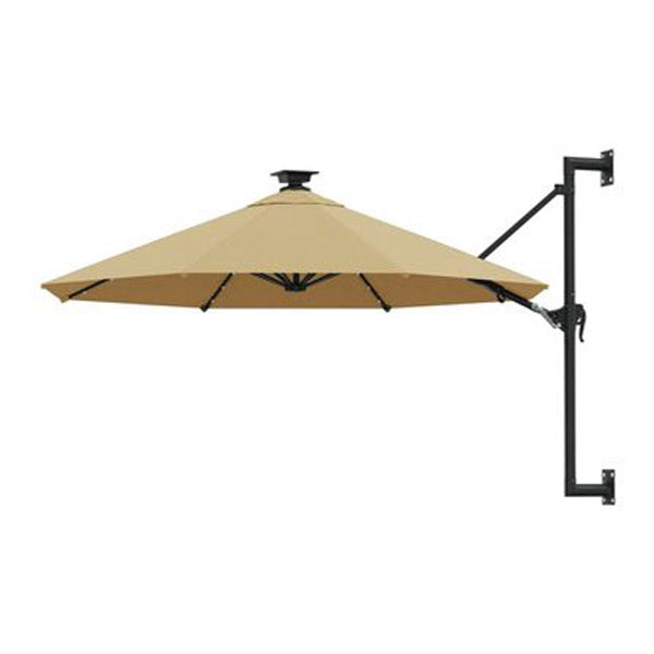 Wall Mounted Parasol With Leds And Metal Pole 300 Cm Taupe