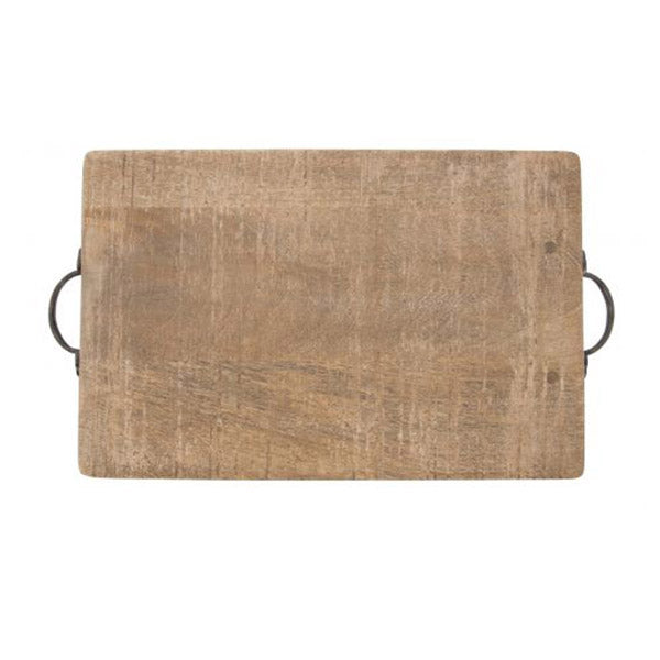 Rectangular Mango Wood Serving Board With Iron Handles 38X26X5Cm