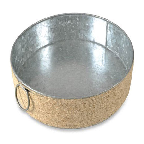 Round Iron Tray With Jute Silver And Natural 39Cm