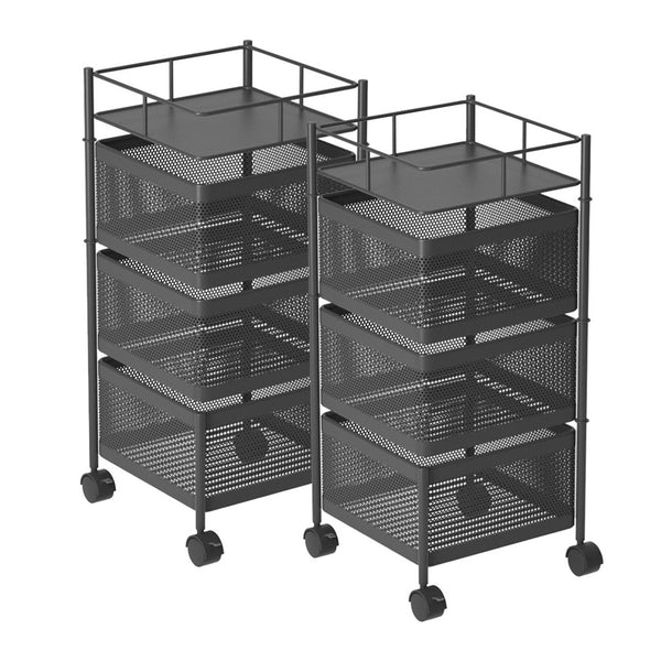 2X 3 Tier Steel Square Rotating Kitchen Cart Multi-Functional Shelves Portable Storage Organizer with Wheels