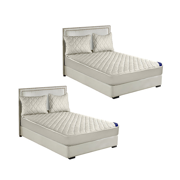 2X White 183Cm Wide Cross Hatch Mattress Cover Thick Quilted