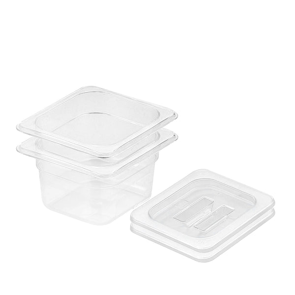 100mm Clear Gastronorm GN Pan 1/6 Food Tray Storage Bundle of 2 with Lid