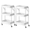 2X 3 Tier Steel White Foldable Kitchen Cart Multi-Functional Shelves Portable Storage Organizer with Wheels