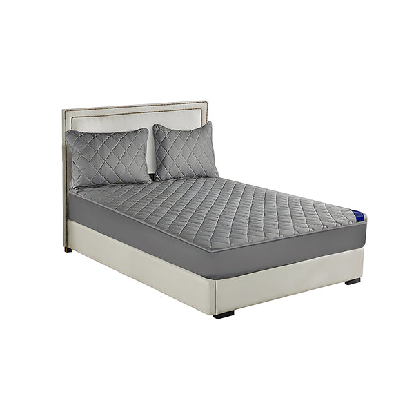 Grey 138Cm Wide Cross Hatch Mattress Cover Quilted Stretchable