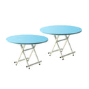 2X  Blue Dining Table Portable Round Surface Space Saving Folding Desk Home Decor