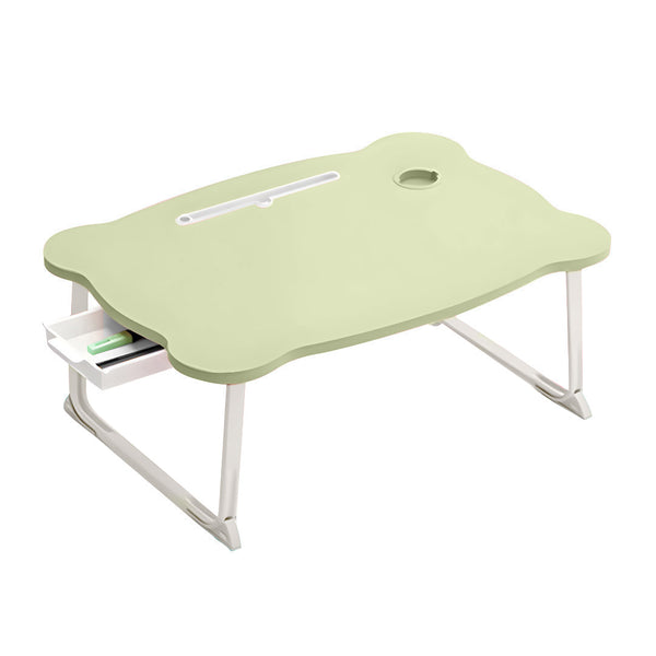 Green Portable Bed Table Adjustable Folding Mini Desk With Mini Drawer and Cup-Holder Home Decor
