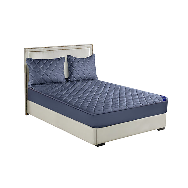 Blue 153Cm Wide Cross Hatch Mattress Cover Quilted Stretchable