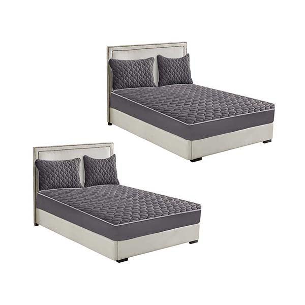 2X Grey 153Cm Wide Mattress Cover Thick Quilted Fleece Stretchable