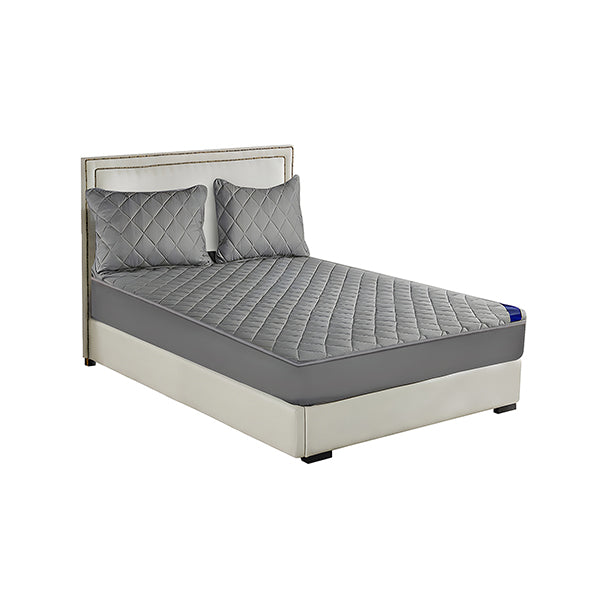 Grey 153Cm Wide Cross Hatch Mattress Cover Quilted Bed Sheet