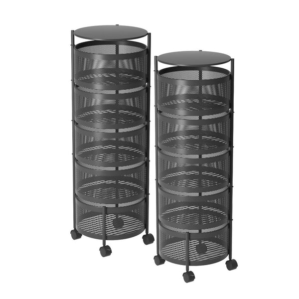 2X 5 Tier Steel Round Rotating Kitchen Cart Multi-Functional Shelves Portable Storage Organizer with Wheels