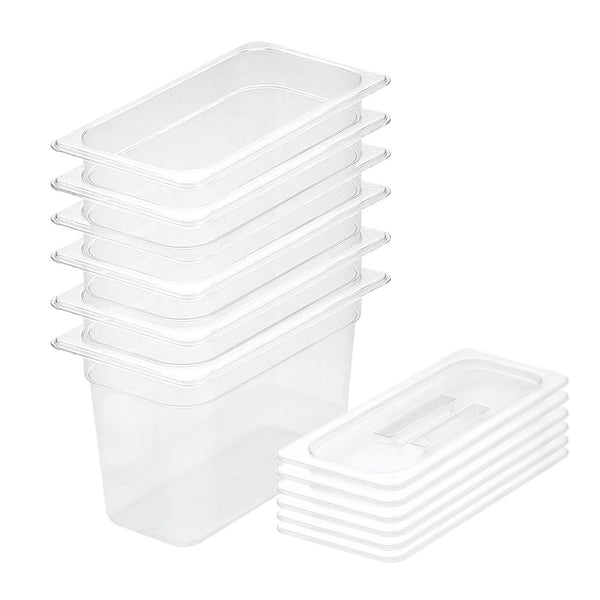 200mm Clear Gastronorm GN Pan 1/3 Food Tray Storage Bundle of 6 with Lid