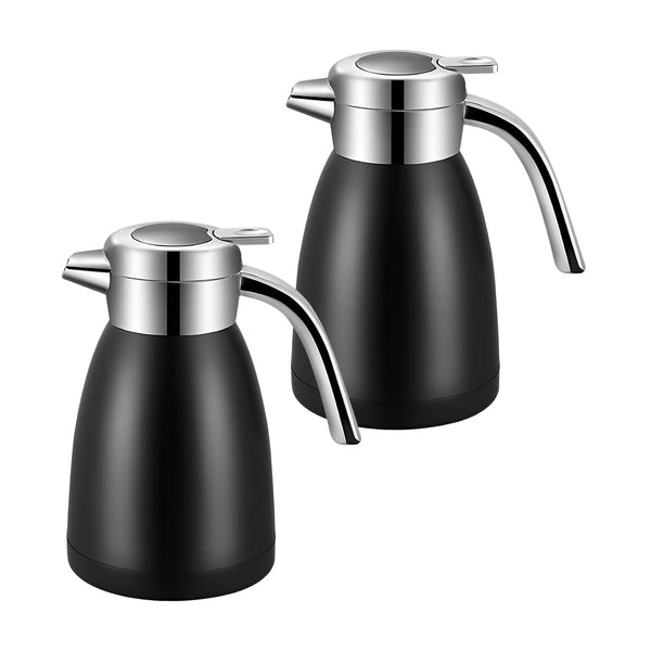 2X 2.2L Stainless Steel Kettle Insulated Vacuum Flask Water Coffee Jug Thermal Black