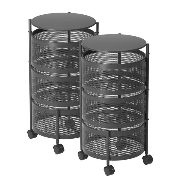 2X 3 Tier Steel Round Rotating Kitchen Cart Multi-Functional Shelves Portable Storage Organizer with Wheels