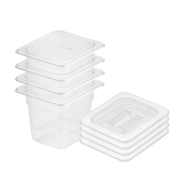 150mm Clear Gastronorm GN Pan 1/6 Food Tray Storage Bundle of 4 with Lid