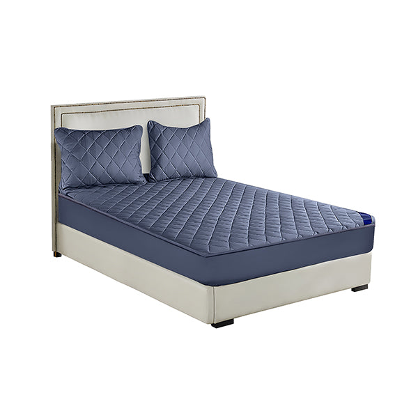 Blue 138Cm Wide Cross Hatch Mattress Cover Quilted Stretchable