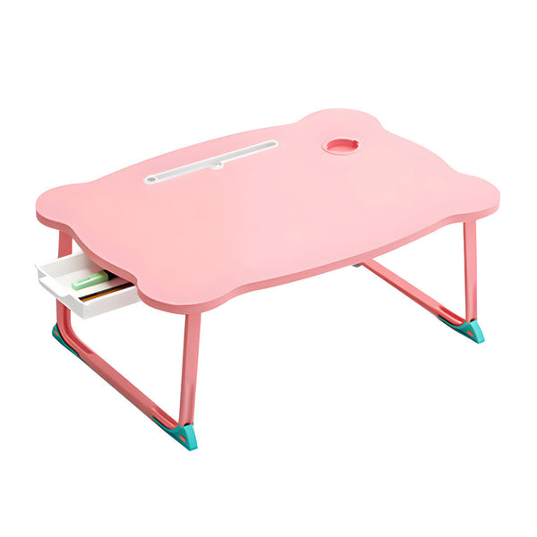 Pink Portable Bed Table Adjustable Folding Mini Desk With Mini Drawer and Cup-Holder Home Decor
