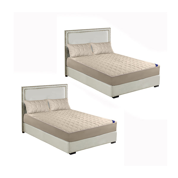 2X Beige 183Cm Wide Mattress Cover Quilted Stretchable Bed Sheet