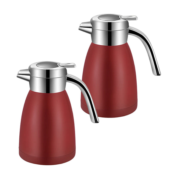 2X 1.2LStainless Steel Kettle Insulated Vacuum Flask Water Coffee Jug Thermal Red
