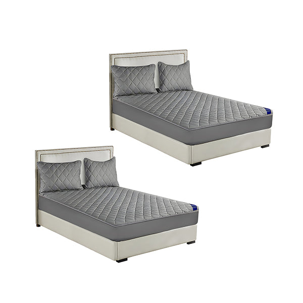 2X Grey 183Cm Wide Cross Hatch Mattress Cover Quilted Stretchable