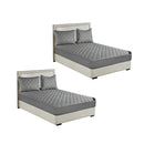 2X Grey 153Cm Wide Cross Hatch Mattress Cover Quilted Stretchable