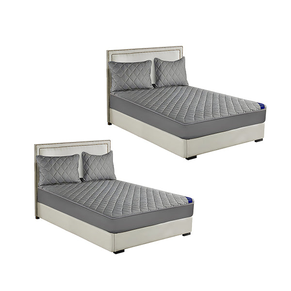 2X Grey 153Cm Wide Cross Hatch Mattress Cover Quilted Stretchable