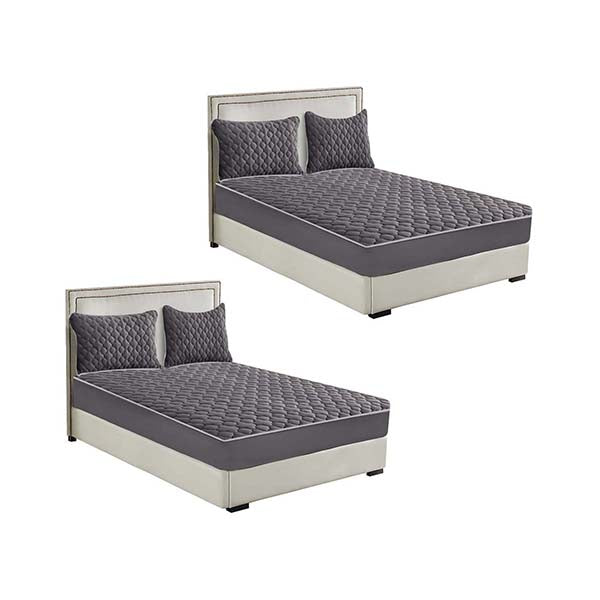 2X Grey 183Cm Wide Mattress Cover Thick Quilted Fleece Stretchable