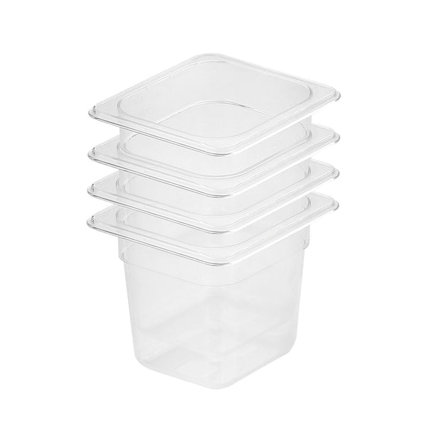150mm Clear Gastronorm GN Pan 1/6 Food Tray Storage Bundle of 4