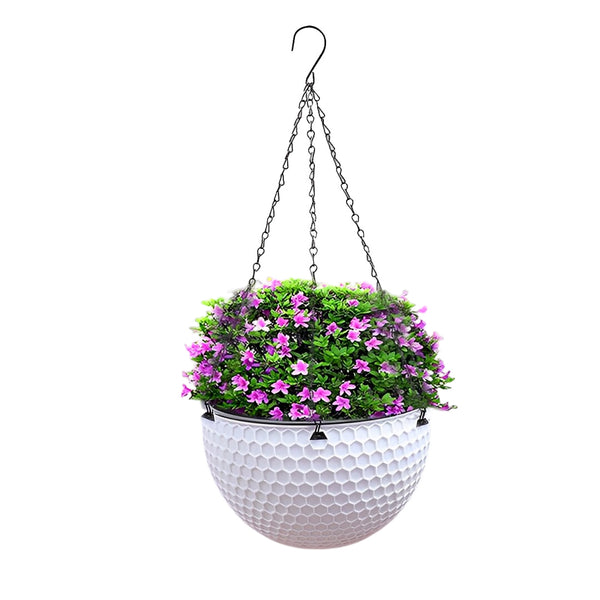 White Small Hanging Resin Flower Pot Self Watering Basket Planter Outdoor Garden Decor
