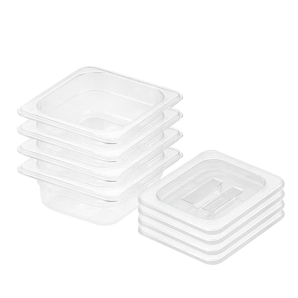 65mm Clear Gastronorm GN Pan 1/6 Food Tray Storage Bundle of 4 with Lid