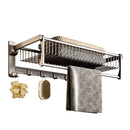 61cm Gray Wall-Mounted Double Pole Towel Holder Bathroom Organiser Rail Hanger with Hooks