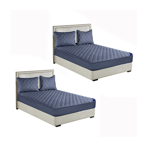 2X Blue 183cm Wide Cross Hatch Mattress Cover Thick Quilted