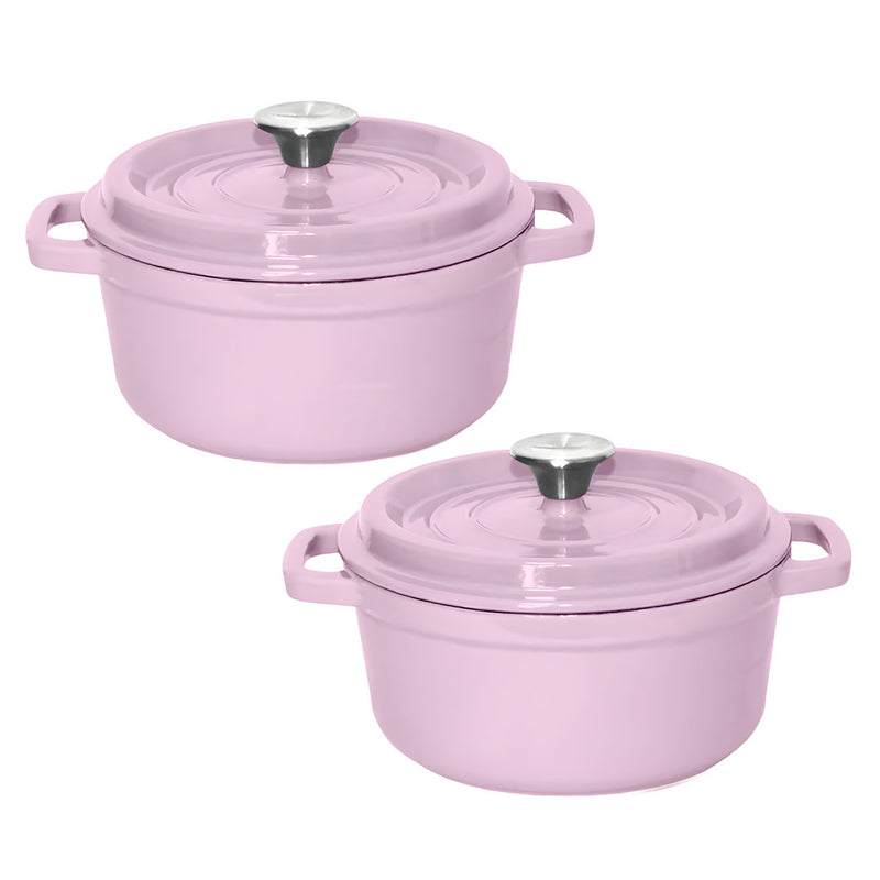 2X 26cm Pink Cast Iron Ceramic Stewpot Casserole Stew Cooking Pot With Lid