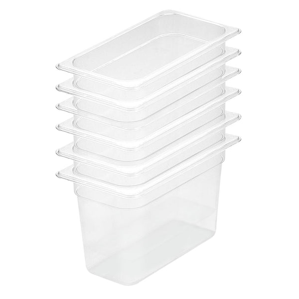 200mm Clear Gastronorm GN Pan 1/3 Food Tray Storage Bundle of 6
