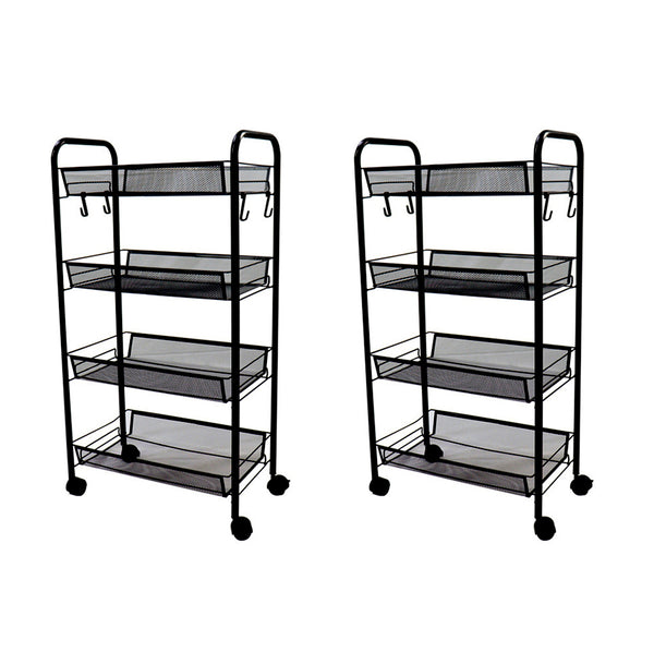 2X 4 Tier Steel Black Bee Mesh Kitchen Cart Multi-Functional Shelves Portable Storage Organizer with Wheels