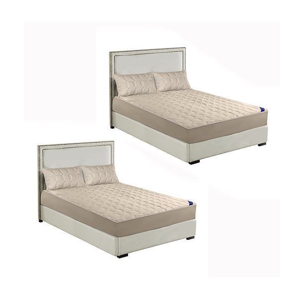 2X Beige 153Cm Wide Mattress Cover Quilted Stretchable Bed Sheet