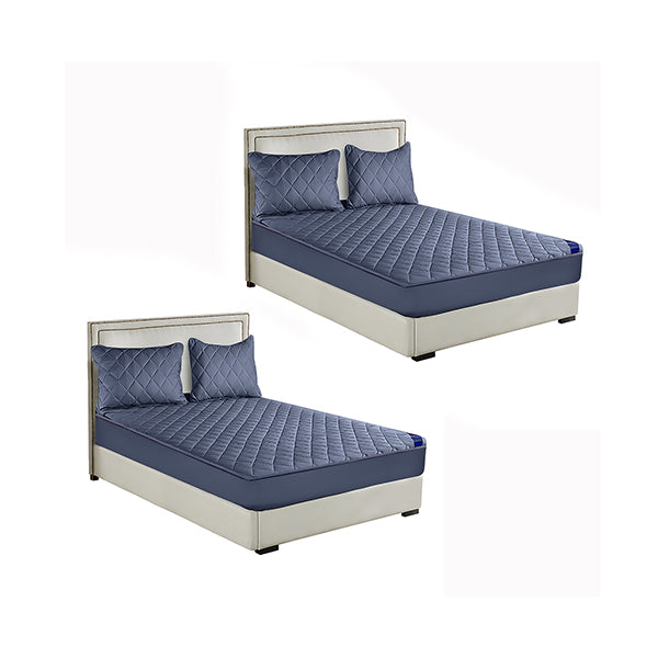 2X Blue 153Cm Wide Cross Hatch Mattress Cover Quilted Stretchable