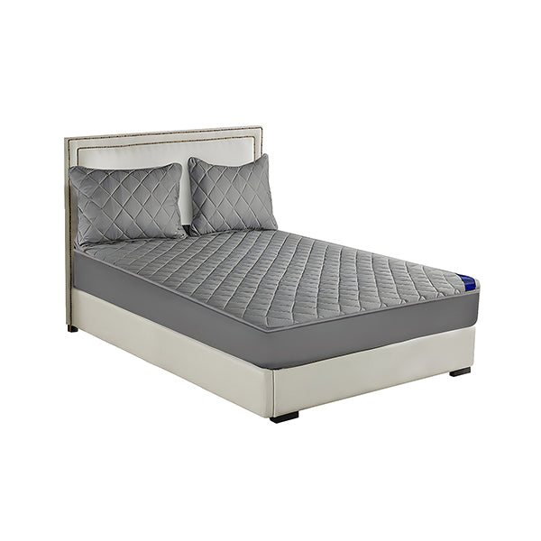 Grey 183Cm Wide Cross Hatch Mattress Cover Quilted Stretchable