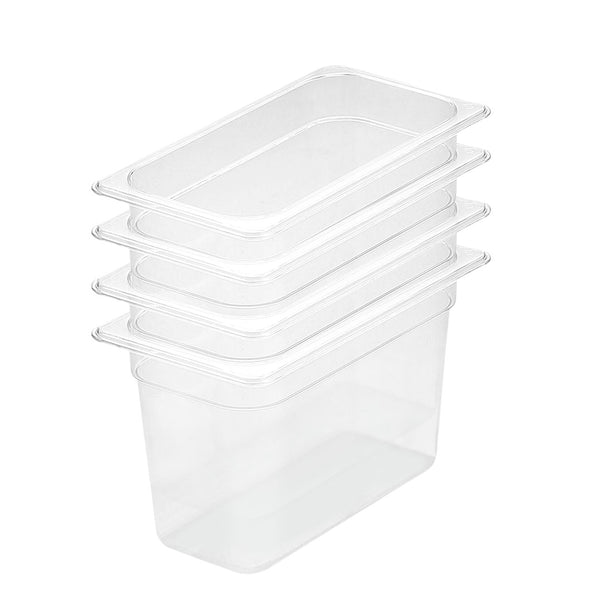 200mm Clear Gastronorm GN Pan 1/3 Food Tray Storage Bundle of 4