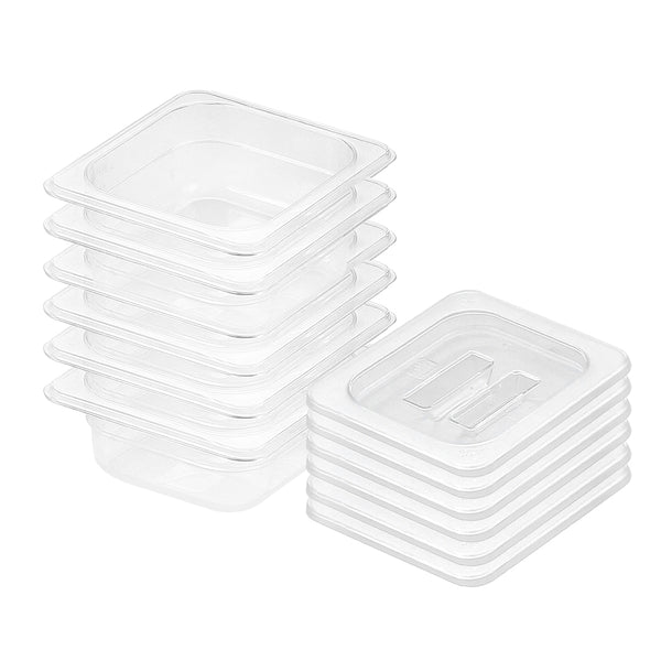 65mm Clear Gastronorm GN Pan 1/6 Food Tray Storage Bundle of 6 with Lid
