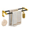61cm Wall-Mounted Double Pole Towel Holder Bathroom Organiser Rail Hanger with Hooks