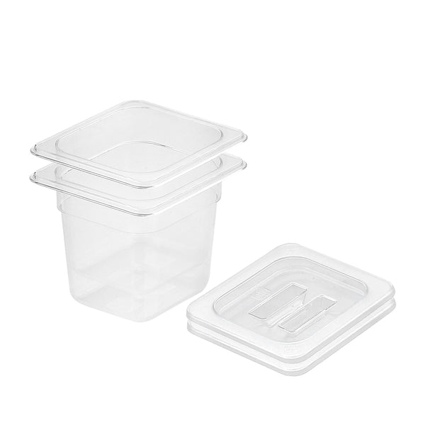 150mm Clear Gastronorm GN Pan 1/6 Food Tray Storage Bundle of 2 with Lid