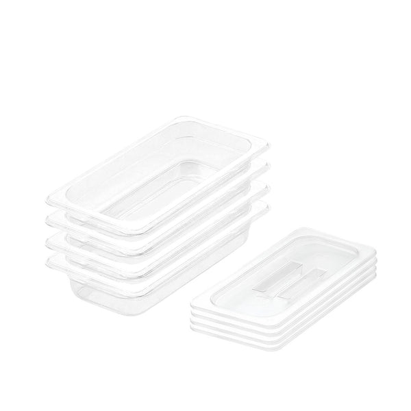 65mm Clear Gastronorm GN Pan 1/3 Food Tray Storage Bundle of 4 with Lid
