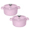 2X 24cm Pink Cast Iron Ceramic Stewpot Casserole Stew Cooking Pot With Lid