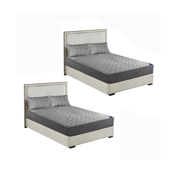 2X Grey 153Cm Wide Mattress Cover Quilted Stretchable Bed Sheet
