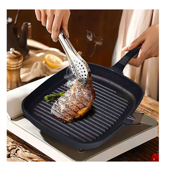 Square Ribbed Cast Iron Frying Pan With Handle