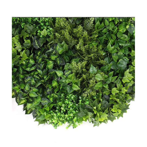 100Cm Mixed Green Fern Black Slimline Artificial Green Wall Disc Art
