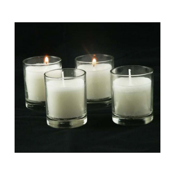 10 White Wax Clear Glass Holder Votive Candle    Wedding Event Centrepiece Table Decoration